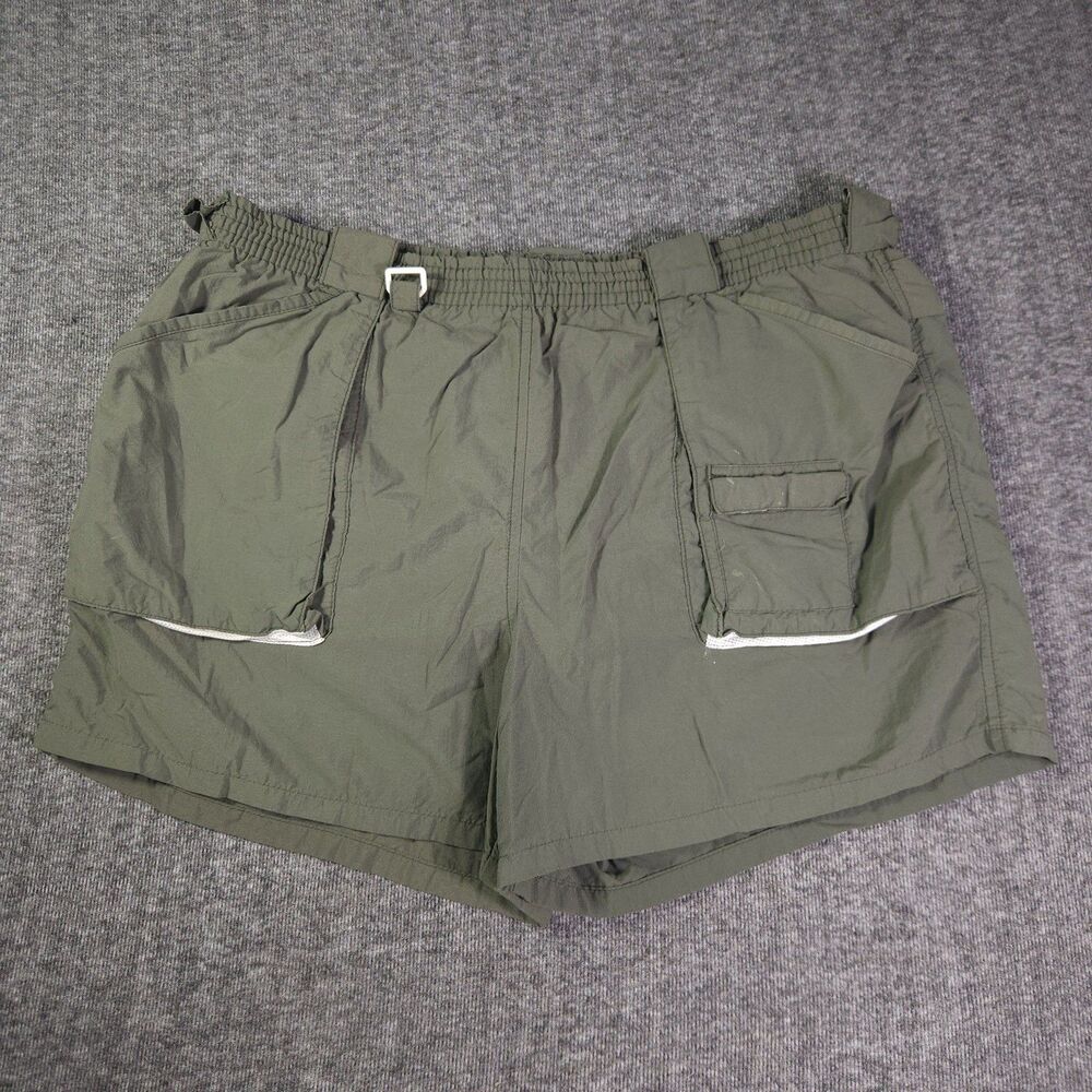 Cabela's Vintage Olive Green Cargo Utility Shorts Men Elastic Waist 42